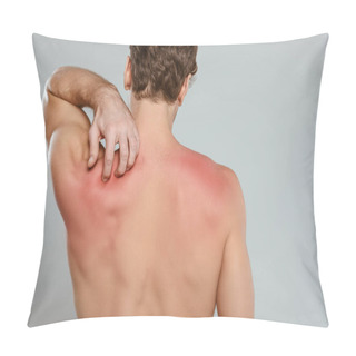 Personality  Back View Of Man Scratching Skin With Allergy Isolated On Grey Pillow Covers