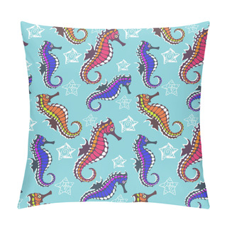 Personality Seahorse Seamless Pattern, Vector Pillow Covers