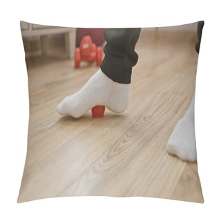 Personality  Man Practicing Foot Exercise With Red Ball In Rehabilitation Clinic Pillow Covers