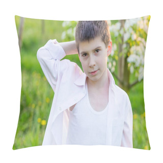 Personality  Beautiful Little Boy In A Blooming Garden In The Spring.  Pillow Covers