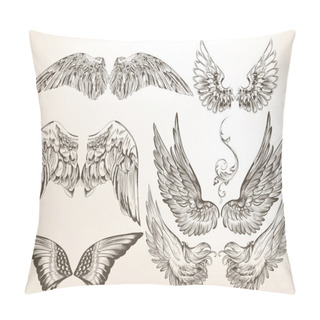 Personality  Collection Of Vector Hand Drawn Wings For Design Pillow Covers