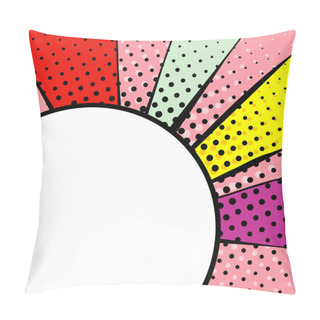 Personality  Bright Frame With Circle In Pop Art Style. Diverging Multi-colored Rays Of Red, Yellow, Turquoise, Purple And Pink. White Circle With A Black Stroke. Pop Art Pattern Pillow Covers