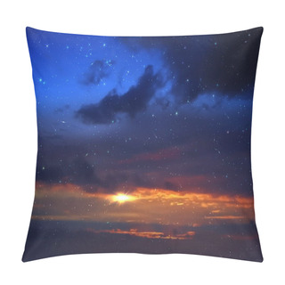 Personality  Dramatic Cloudy Starry Sky Star Fall And Orange Sunset At Summer Night Cloudy Seascape Nature Background Weather Forecast Pillow Covers