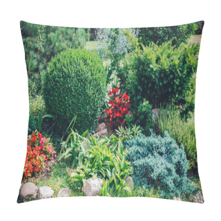 Personality  Scenic View Of Colorful Flowerbed In Home Garden Pillow Covers