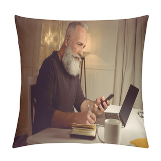 Personality  Grey Haired Man Working At Home Pillow Covers