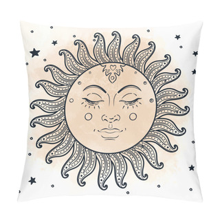 Personality  Golden Sun In Vintage Engraving Style Pillow Covers