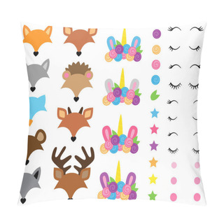 Personality  Mix And Match Animal Faces - Create Whimsical Animal Faces By Mix And Matching Heads, Eyes And Accessories Pillow Covers