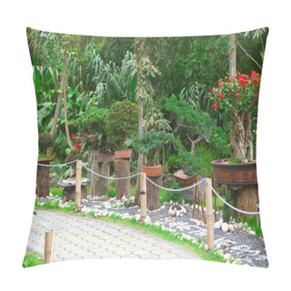 Personality  Bonsais Exhibition In A Botanical Garden Pillow Covers