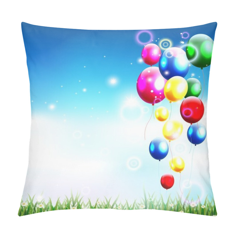 Personality  Balloons under blue sky and beauty grass pillow covers
