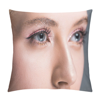 Personality  Close Up Of Attractive Woman With Sparkling Makeup Looking Away Pillow Covers