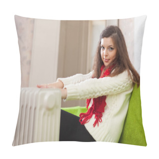 Personality  Woman Warms Hands Near Calorifer Pillow Covers