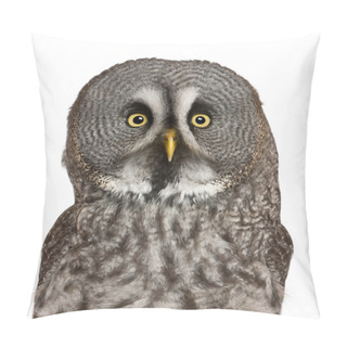 Personality  Portrait Of Great Grey Owl Or Lapland Owl, Strix Nebulosa, A Very Large Owl, In Front Of White Background Pillow Covers