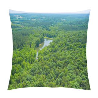 Personality  Aerial Panoramic View On Mountain Lake In Summer Nature Between By Mountains In Campobello, South Carolina USA Pillow Covers
