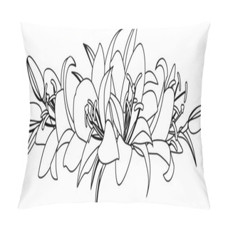 Personality  Bouquet Of Lilies, Vector Illustration. Black And White Drawing Pillow Covers