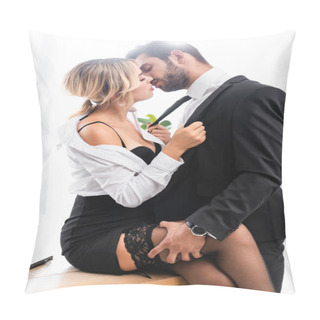 Personality  Business Couple Kissing While Flirting On Office Table  Pillow Covers