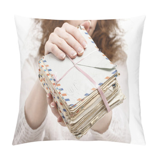 Personality  Woman Holding Package Of Vintage Letters Pillow Covers