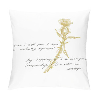 Personality Thistle Or Daisy Flower. Botanical Illustration. Good For Cosmetics, Medicine, Treating, Aromatherapy, Nursing, Package Design, Field Bouquet. Hand Drawn Wild Hay Flowers Pillow Covers