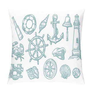 Personality  Anchor, Wheel, Bollard, Hat, Compass Rose, Shell, Crab, Lighthouse Engraving Pillow Covers