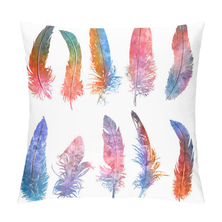 Personality  Watercolors Bright Colors Feathers Set.   Pillow Covers