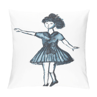 Personality  Child Girl Dancing Sketch Pillow Covers