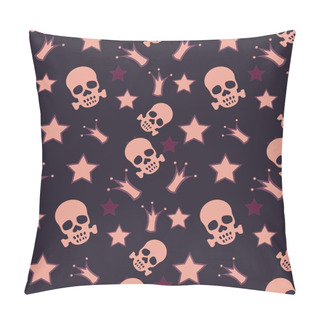 Personality  Seamless Background With Skulls, Crowns And Stars Pillow Covers