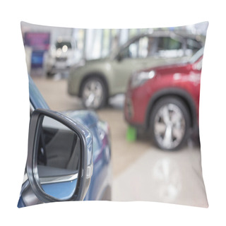 Personality  New Cars At Dealer Showroom. Themed Blur Background With Bokeh Effect. Car Auto Dealership. Pillow Covers
