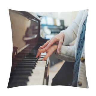 Personality  Music Teacher Helps  Student To Play Correctly Pillow Covers