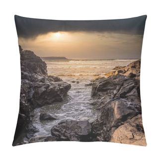 Personality  Dark Clouds At Sunset Hanging Over The Pacific Ocean At A Gap In The Rocky Shore Between Cox Bay And Chesterman Beach At The Pacific Rim National Park On Vancouver Island, British Columbia, Canada Pillow Covers