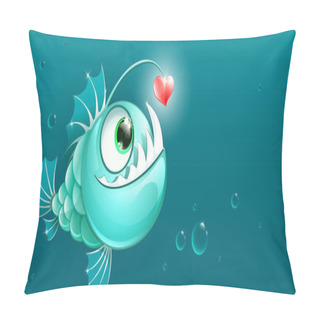 Personality  Funny Cartoon Anglerfish With Heart Lure. Sea Animals. Sea Fish. Valentine's Day Concept. Pillow Covers
