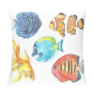 Personality  A Collection Of Tropical Fish Painted With Watercolor. Pillow Covers