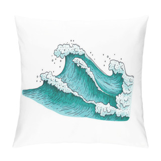 Personality  Stormy Sea Water Wave Drawing Isolated On White Background Pillow Covers