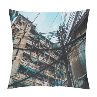 Personality  Post With Wires And Grungy Building Pillow Covers
