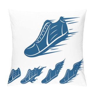 Personality  Running Shoe Icons, Sports Shoe With Motion And Fire Trails Isolated On White Pillow Covers
