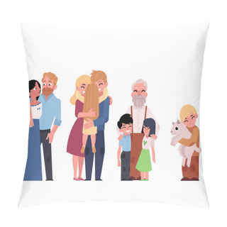Personality  Vector Flat Family Characters Hugging Set Pillow Covers