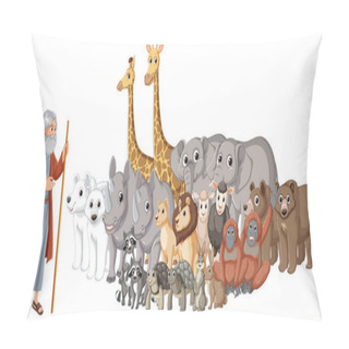 Personality  Illustration Of A Group Of Wild Animals In A Cartoon Style, Depicting The Noah's Bible Story Pillow Covers