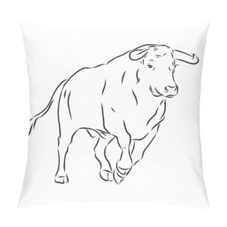 Personality  Sketch Bull. Vector Hand Drawn Illustration. Side View. Pillow Covers