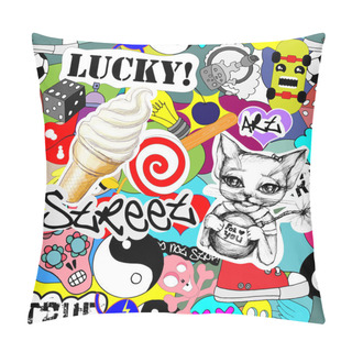 Personality  Colorful Stickers Background Pillow Covers