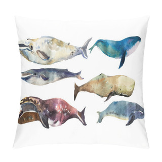 Personality  Watercolor Whales On White. Pillow Covers