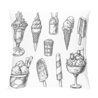 Personality  Set Of Isolated Ice Cream Sketch. Ice-cream Pillow Covers