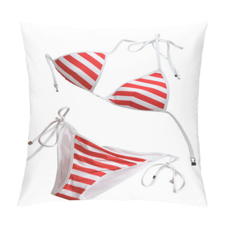 Personality  Red Woman Swimming Suit Isolated On White Pillow Covers