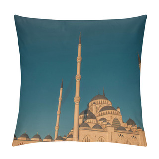 Personality  Blue, Cloudless Sky Over Mihrimah Sultan Mosque With High Minarets, Istanbul, Turkey Pillow Covers
