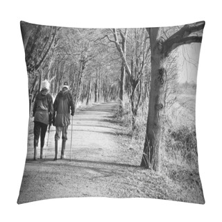 Personality  Senior Couple Walking Through The Woods Pillow Covers