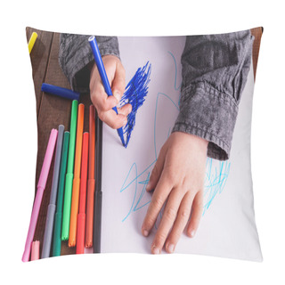 Personality  Little Boy Draws A Drawing Pillow Covers