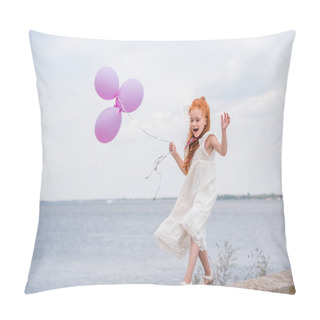 Personality  Child With Balloons On Quay  Pillow Covers
