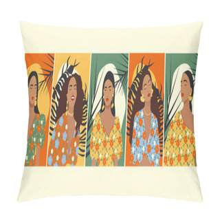 Personality  Abstract Woman Vector. Female Portraits Illustration Collection. Pillow Covers