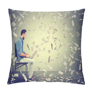Personality  Young Man Using A Laptop Building Online Business Making Money Pillow Covers