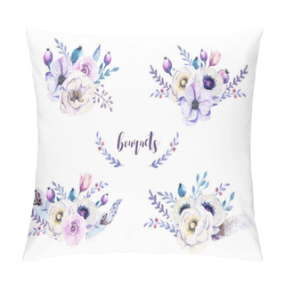 Personality  Set Of Watercolor Bouquets With Feathers Pillow Covers