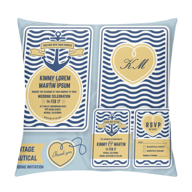 Personality  Vintage nautical anchor wedding invitation template pillow covers