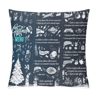 Personality  Christmas Menu Design. Chalk Style Vector Brochure Pillow Covers