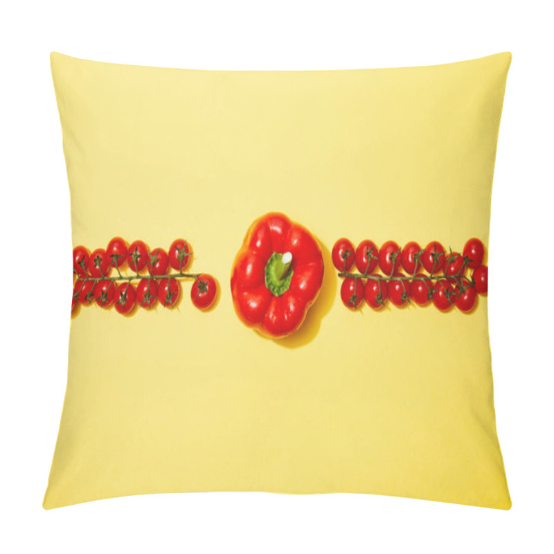 Personality  Flat Lay With Red Cherry Tomatoes And Paprika On Yellow Background Pillow Covers